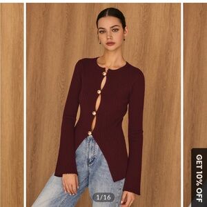 NWT Golden Button Split Knit Top XS